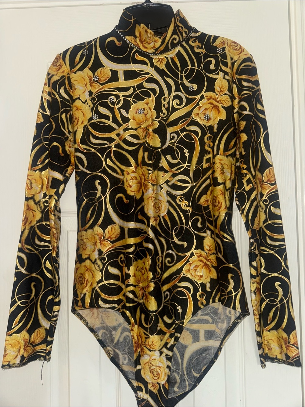 Show Me Western Designs Vintage Black & Gold Floral Long-Sleeve Bodysuit